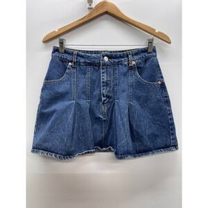 Sunday Up Womens Denim Mini Skirt Medium Wash Pleated A-Line Jean Skirt Size S